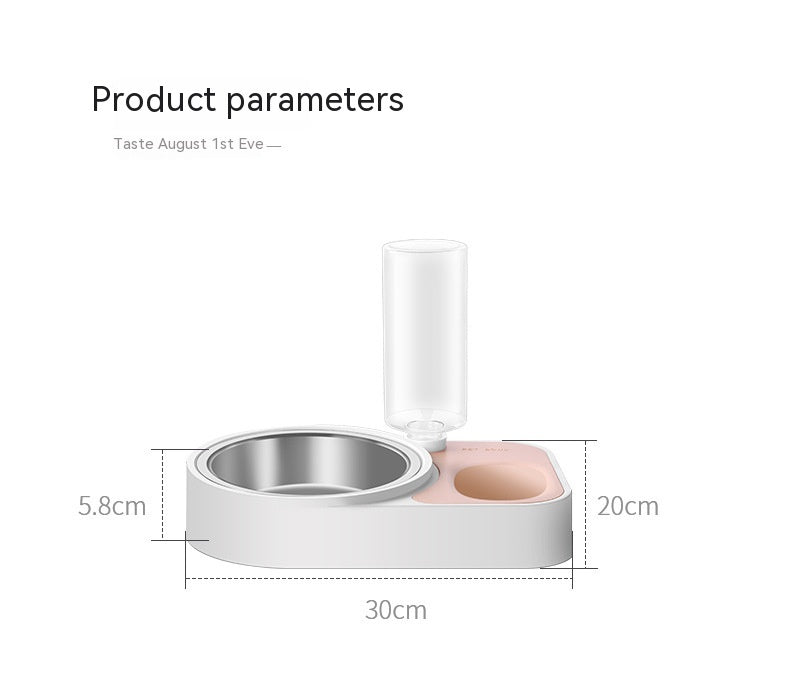Pet water and food bowl with dimensions on a white background