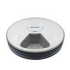 Round pet feeder with a gray base on a white background