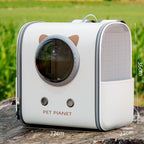 Cat space capsule backpack carrier with mesh ventilation and cat ears