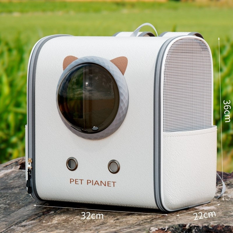 Cat space capsule backpack carrier with mesh ventilation and cat ears