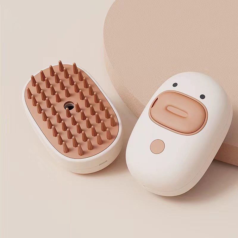 White duck cat steam brush product shot soft silicone bristles steam hole