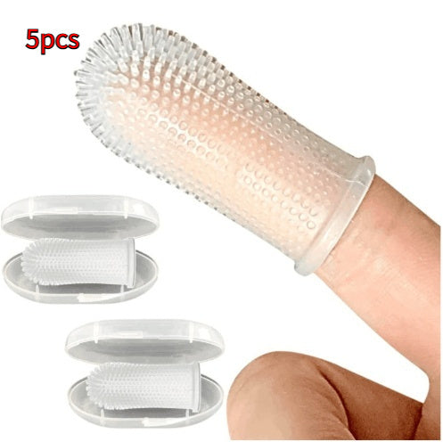 Clear silicone pet finger toothbrush 5pcs with storage case