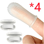 Clear silicone pet finger toothbrush 4pcs with storage case