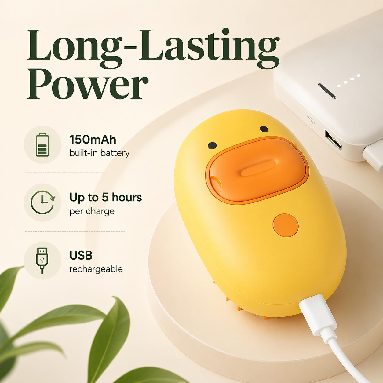 Duck shape cat steam brush 150mAh battery 5 hours USB rechargeable