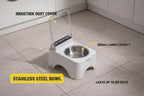 Pet Stainless Steel bowl with induction dust cover on a tiled floor